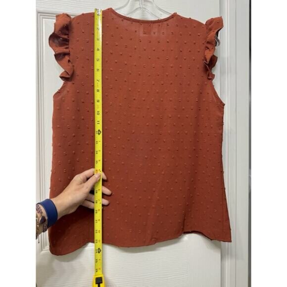 Women’s Lace Trim Ruffle Cap Sleeve Blouse w. Swiss Dot Pattern - Size Medium - Picture 6 of 7